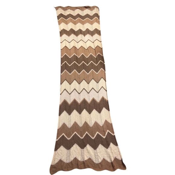 NWT Munkh Camel Wool Chevron Design Shawl Throw Scarf Afghan - Picture 3 of 8